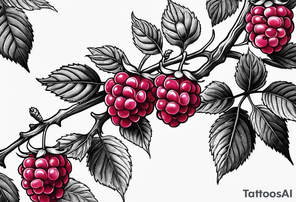 a small skinny raspberry branch that is hanging upside down tattoo idea