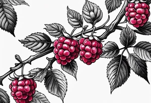 a small skinny raspberry branch that is hanging upside down tattoo idea