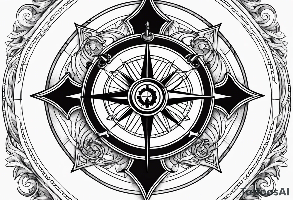 Nautical compass with firefighter tattoo idea