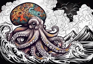 Octopus, volcano eruption tattoo idea