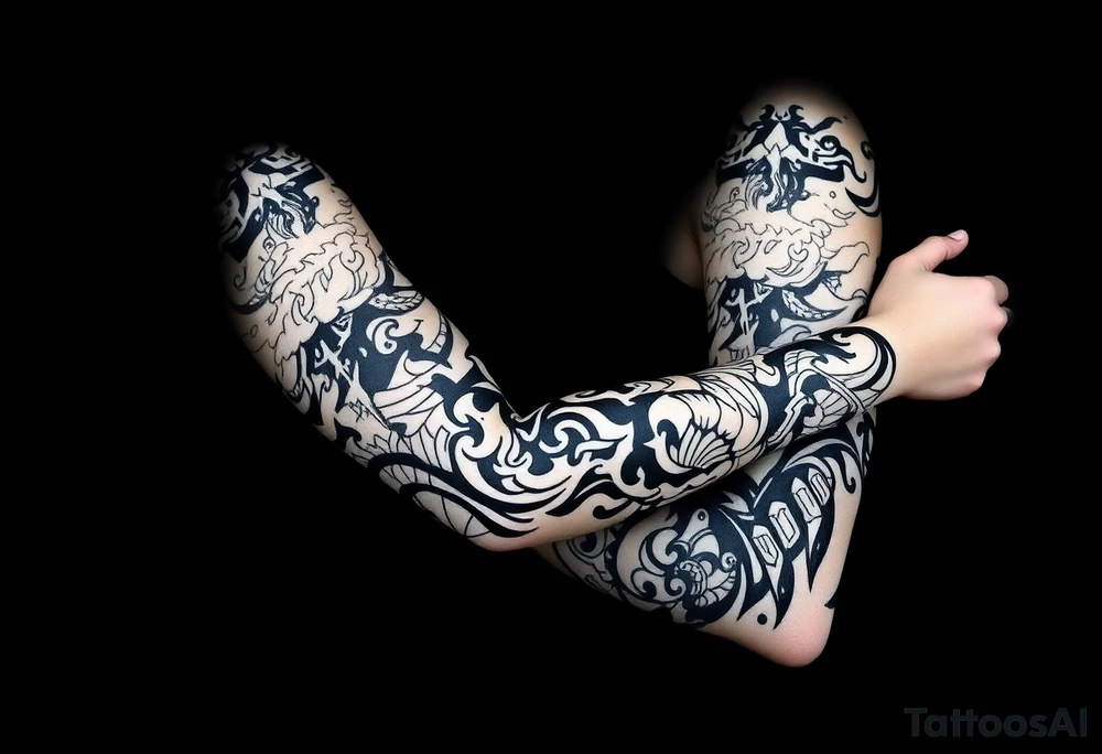 right arm sleeve, storm clouds and lightning mixed throughout, tattoo idea