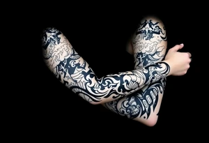 right arm sleeve, storm clouds and lightning mixed throughout, tattoo idea