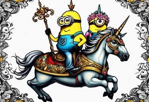 minions riding a unicorn tattoo idea