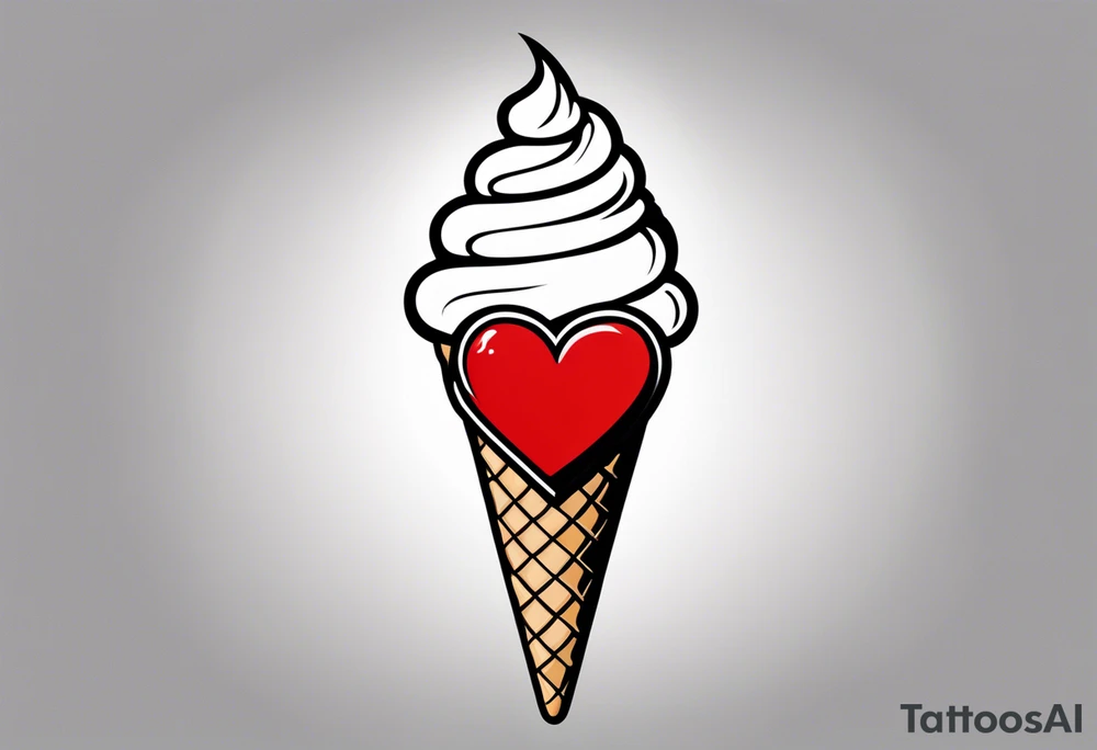 ice cream cone with one red heart tattoo idea
