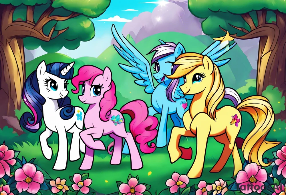 Full sleeve with my little pony, Jen and the hollograms tattoo idea