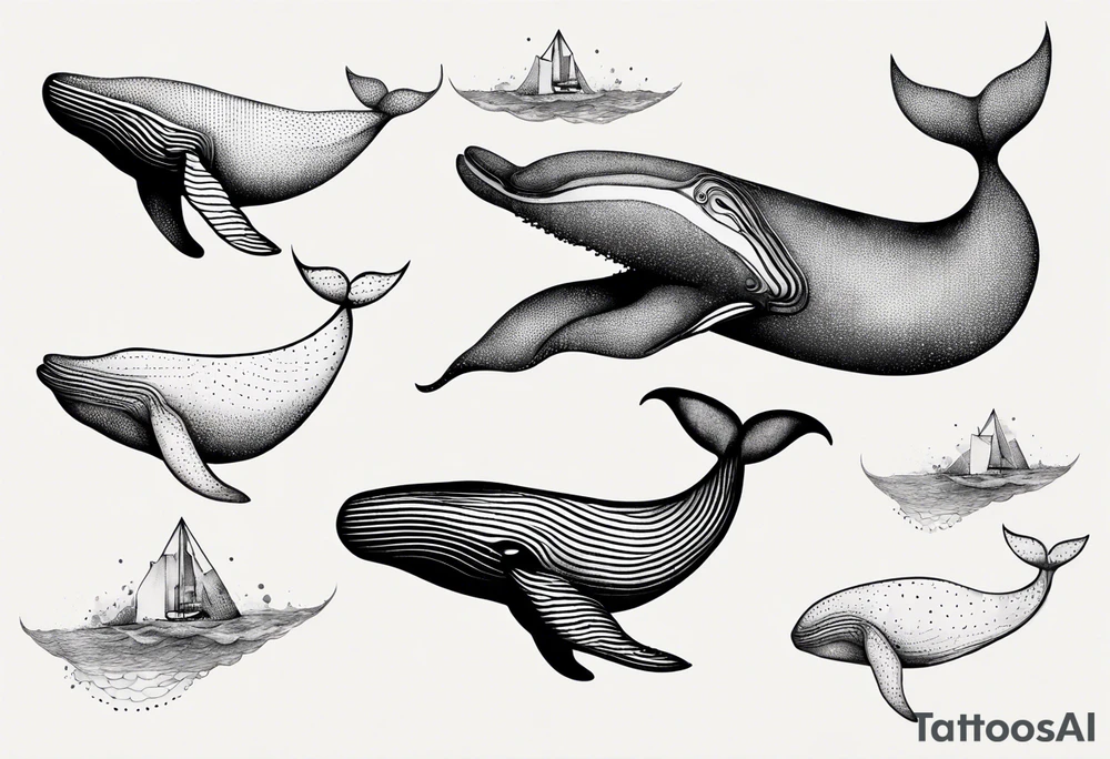 Geometric whale coming out of water tattoo idea