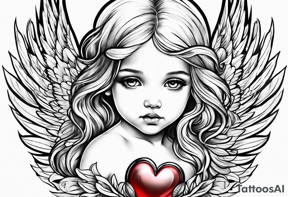 kids angel with heart on hands tattoo idea