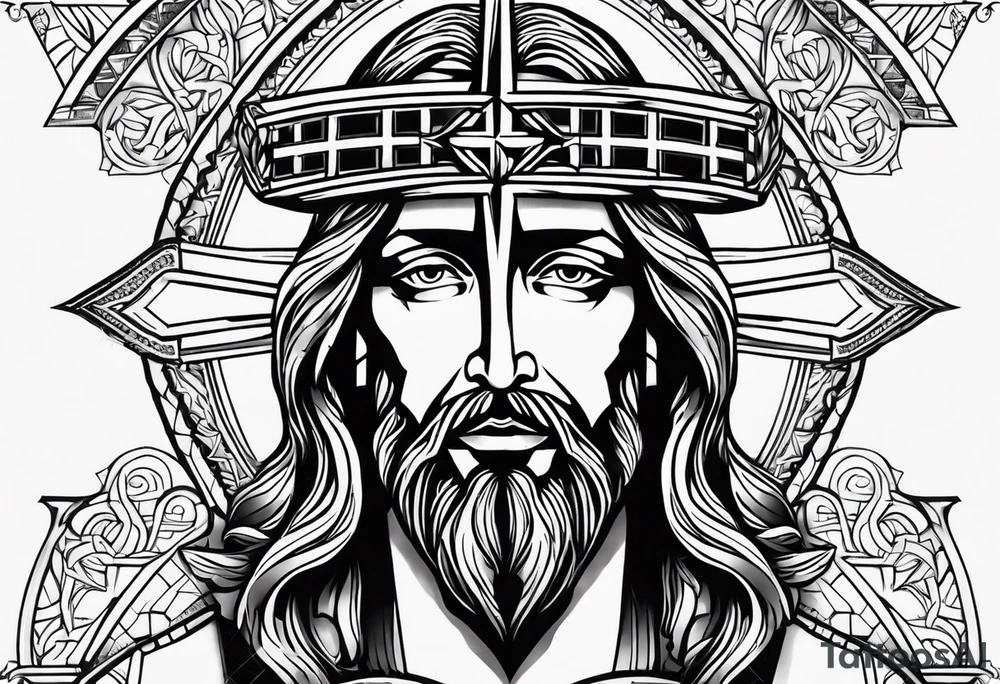 Jesus tattoo with cross tattoo idea