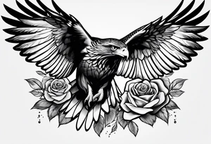 Hawk with rose in mouth flying down tattoo idea