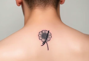 Initial g in cursive added into the October birth flower (marigold) small dainty behind the ear tattoo idea