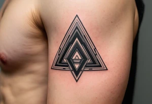 A geometric triangle pattern in black and gray, stacked and repeating like an optical illusion. tattoo idea