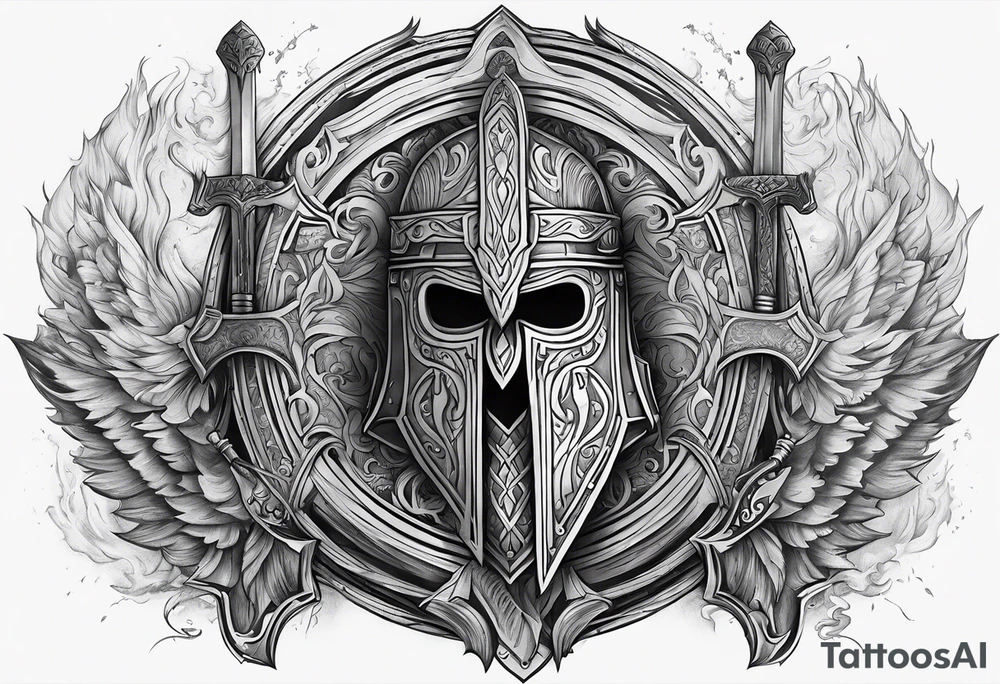 Valhalla sword shield fire fog tattoo idea