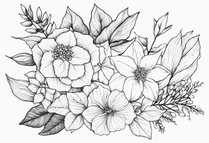 Hydrangea, Narcissus, Poinsettia, Holly, Gladiolus, Poppy, Daisy, Sweet Pea floral tattoo idea