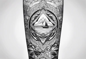 Sea full leg sleeve male geometric tattoo idea