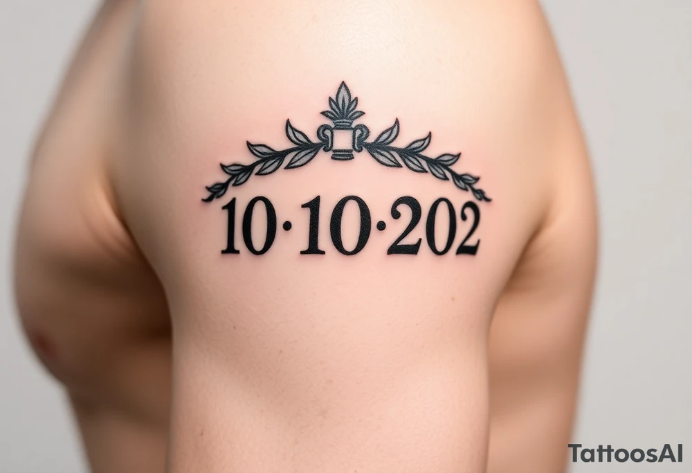 roman numerals of 10.10.2002 in laurel crown in an ancient roman styles tattoo idea