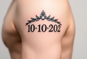 roman numerals of 10.10.2002 in laurel crown in an ancient roman styles tattoo idea