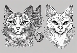 Maine coon cat and a grey cat with extra toes playing together tattoo idea