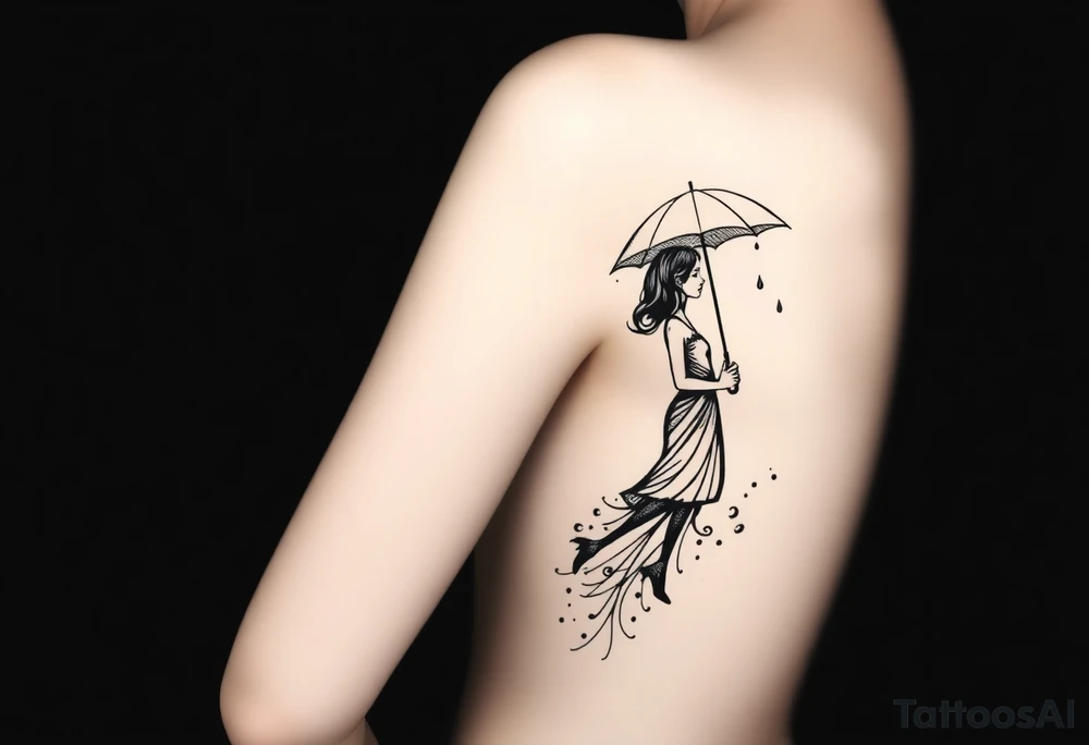 Abstract girl with umbrella in the rain tattoo idea