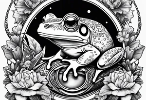 Frog with ring and flowers and sharks tattoo idea