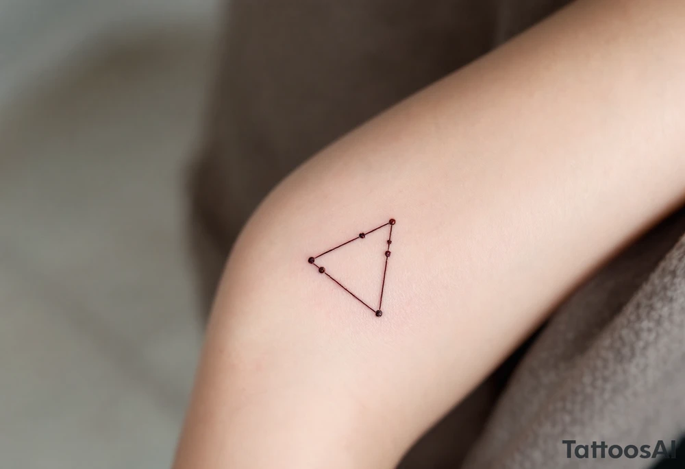 Three copper-toned dots forming an inverted triangle near the base of the thumb, signifying feminine energy and creativity. tattoo idea