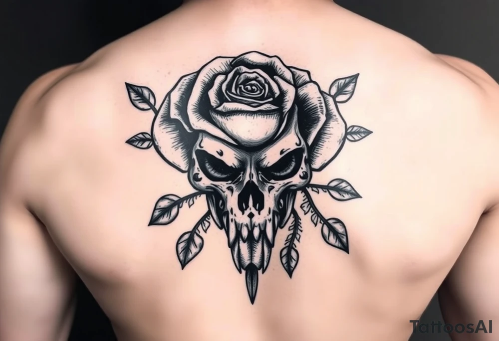 Alligator Tudor rose skull tattoo idea