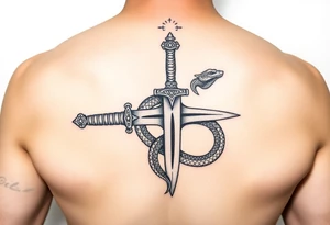 mystical snake coiled around an ancient dagger with jeweled hilt tattoo idea