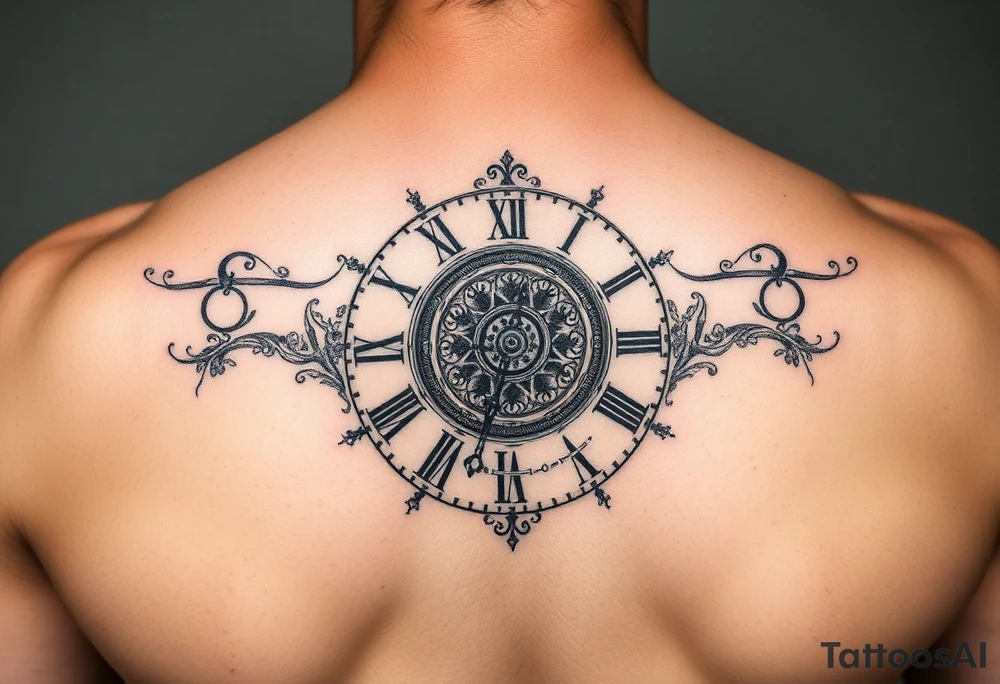 vintage roman numerals within ornate clockwork mechanism tattoo idea