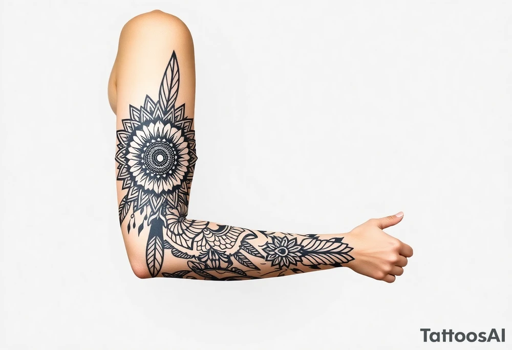 spiritual feather indian mandala shaman tattoo idea