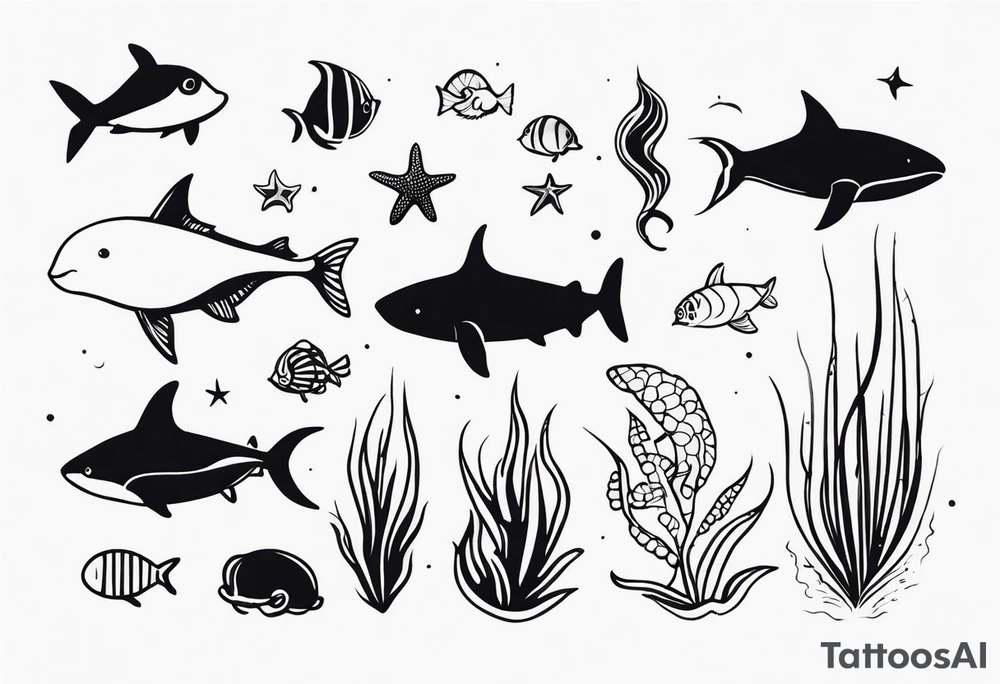 Small sea creatures in a vertical line tattoo idea