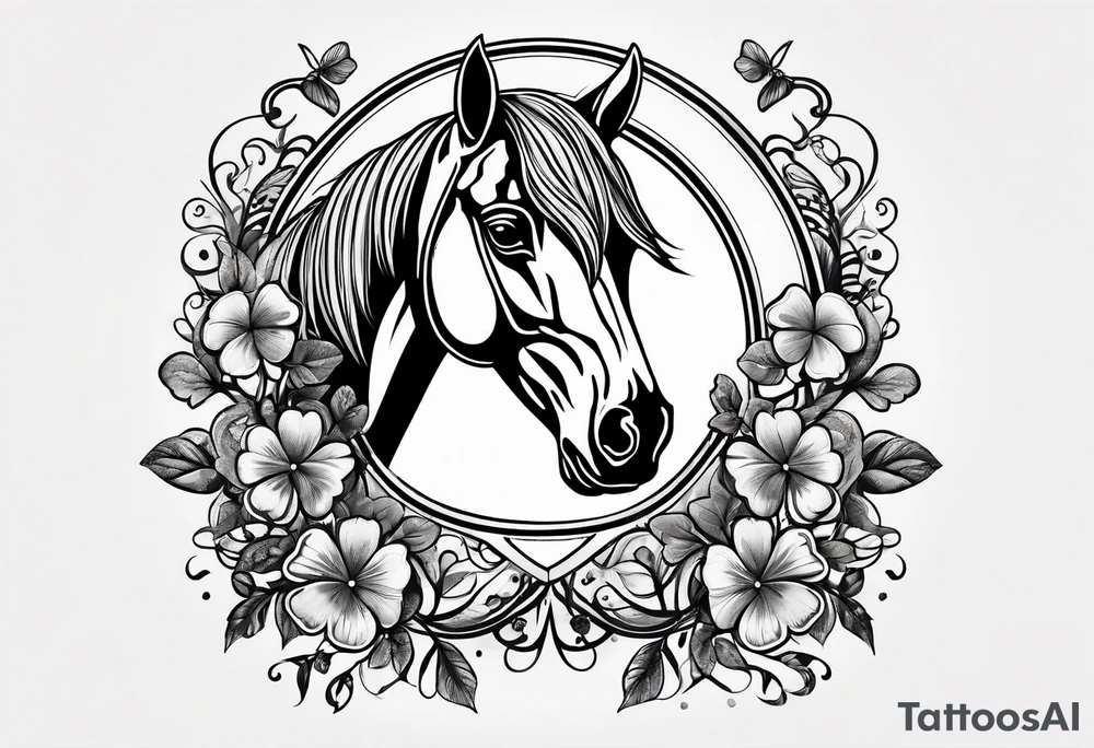 horse shoe with 5 leaf clover inside tattoo idea