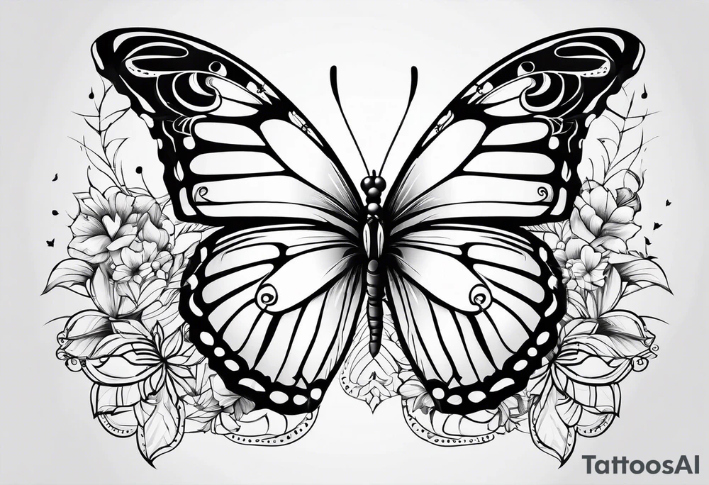 thin delicate contour butterfly tattoo idea