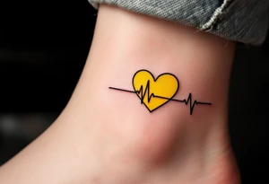 An EKG line in dark red merging into a vivid yellow heart, symbolizing passion and warmth. tattoo idea