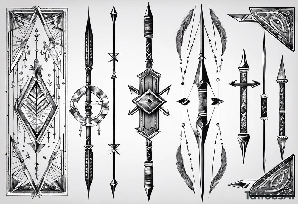 three parallel arrows. the first arrow broken near the flight. the second middle arrow in tact. the third arrow broken near the head. including the morse code for JAK in the design. tattoo idea