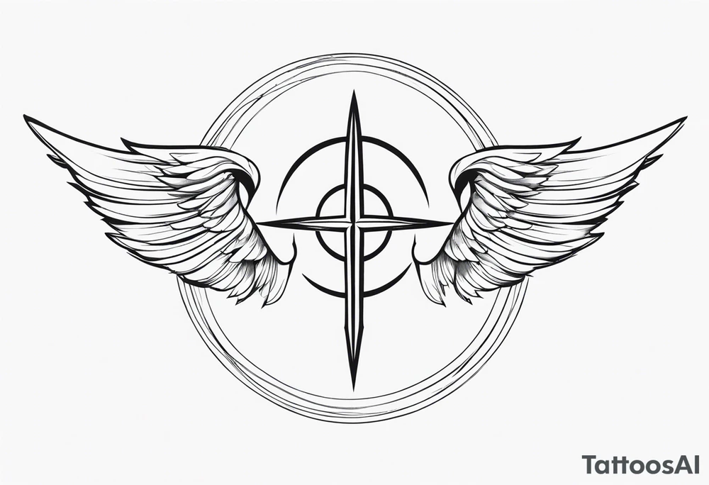 Wings with freedom symbol, Jedi symbol, crescent moon, Atheist tattoo idea