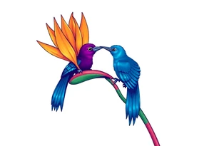 Bird of paradise flower with blue bird tattoo idea
