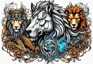 AI Tech, Lion, Horse, Dragon and Wolf tattoo idea
