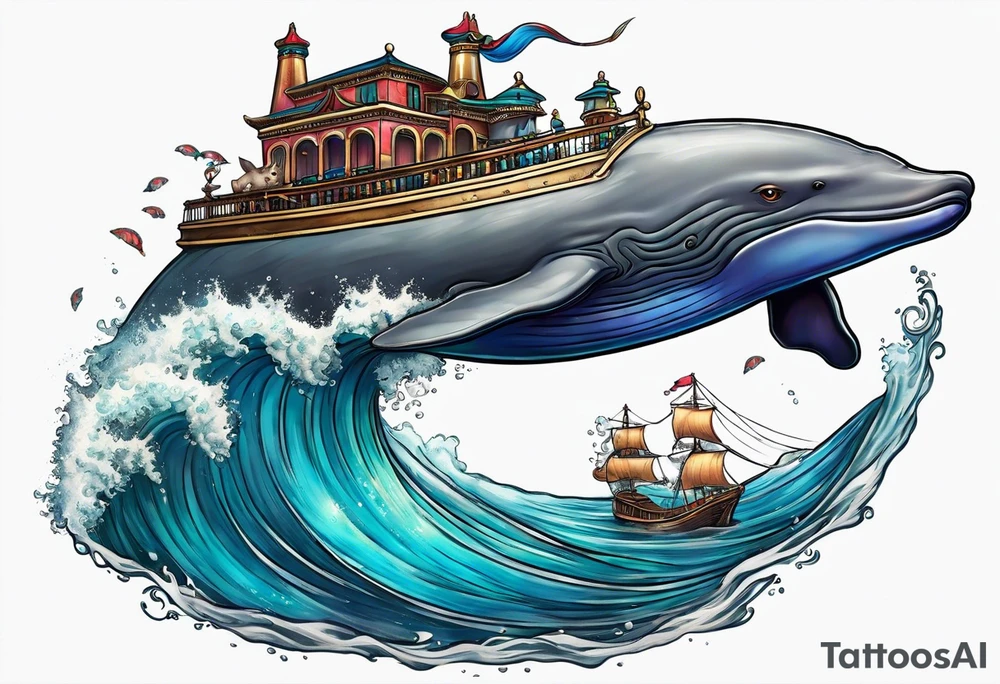 shynx cat riding a whale tattoo idea