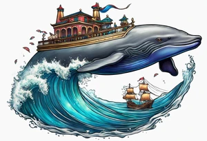 shynx cat riding a whale tattoo idea