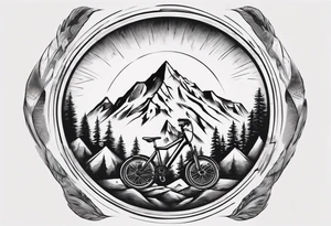 bicycle wheel as a weight plate with a mountain in the middle tattoo idea