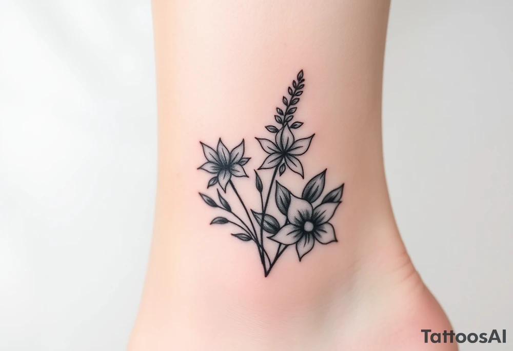 Hexagon Leo larkspurs and water lilies tattoo idea