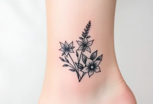 Hexagon Leo larkspurs and water lilies tattoo idea