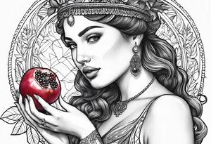 Persephone portrait holding a pomegranate tattoo idea