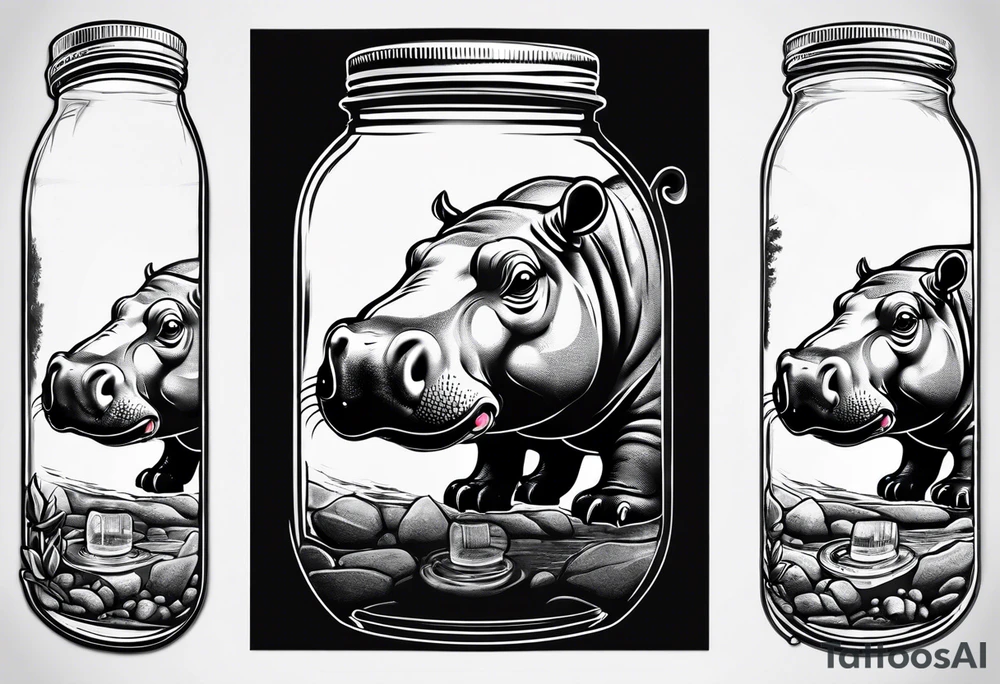 Baby hippo with Mason jar tattoo idea