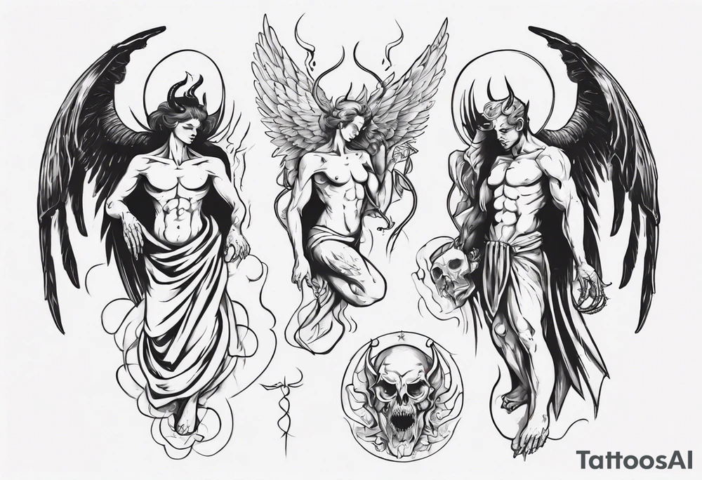 an angel being transformed into a demon tattoo idea