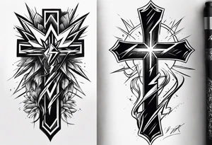 Cross with a lightning bolt forearm tattoo idea