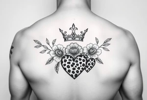 Damian, crown, flowers, cheetah print , hearts tattoo idea