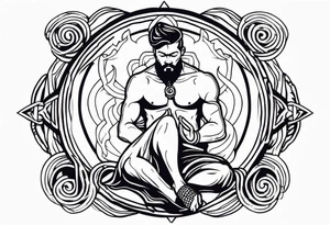 mindful savage man in ritual pose tattoo idea