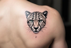 cheetah with the number 62 incorporated in its fur around the dots tattoo idea