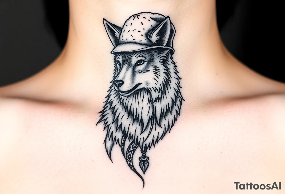 Wolf wearing a sheep like a costume with the sheep's head as a hat tattoo idea Wolf wearing a sheep like a costume with the sheep's head as a hat tattoo idea