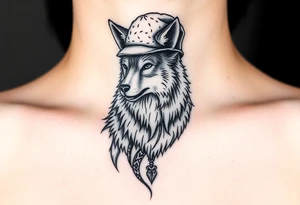 Wolf wearing a sheep like a costume with the sheep's head as a hat tattoo idea